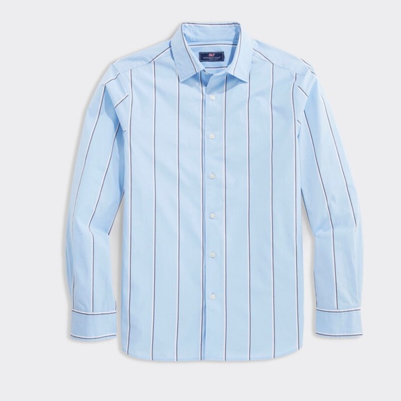 Men’s Vineyard Vines Shirt Stretch Poplin Striped Long Sleeve NEW In Pack Blue - Picture 3 of 9